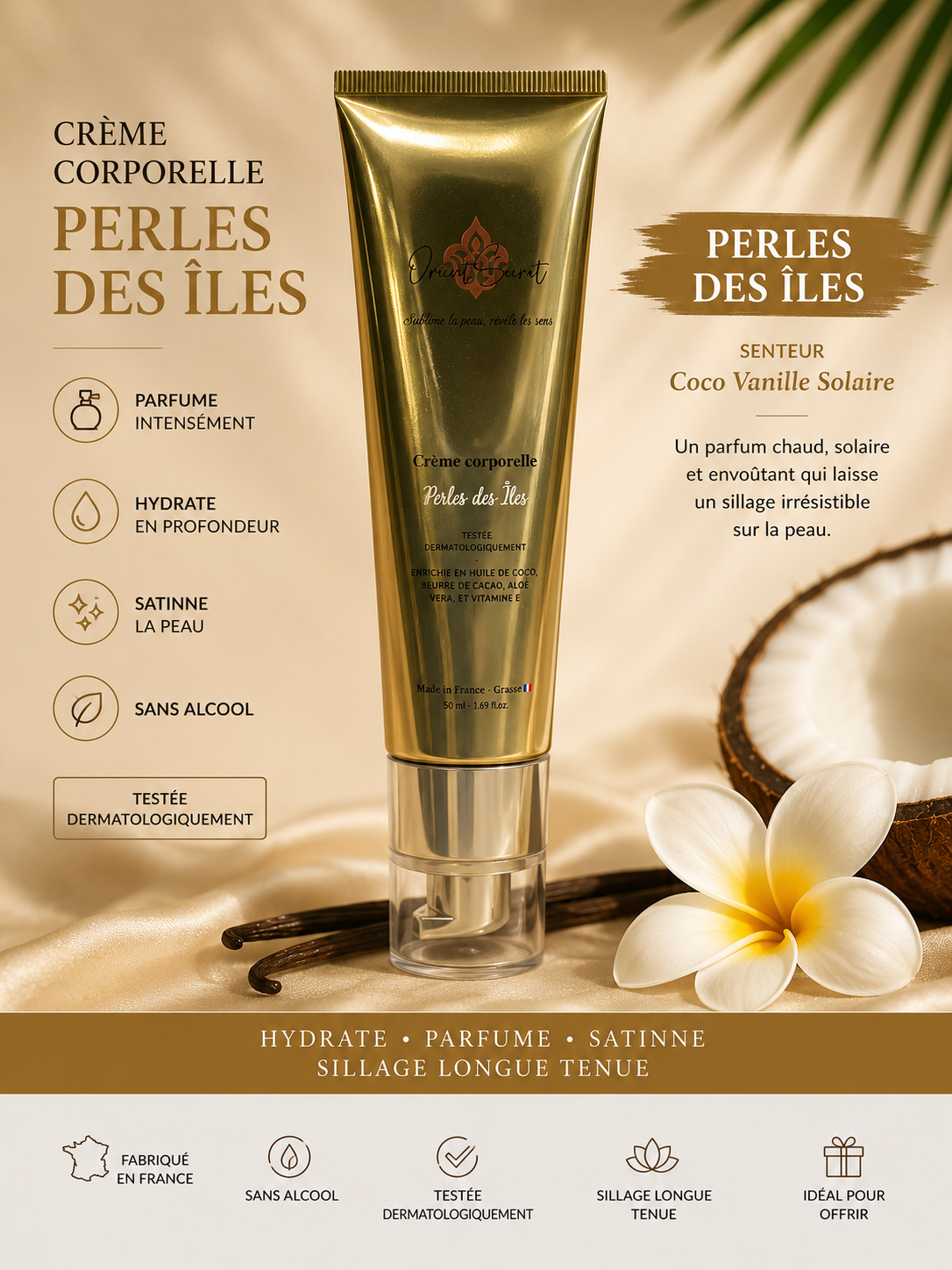 Crème parfumante corporelle Perles des îles (format sac)